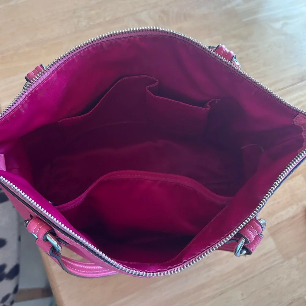 Coach Poppy Rose Pink Pebbled Leather Double Handle Handbag Tote 14" - Picture 8 of 9